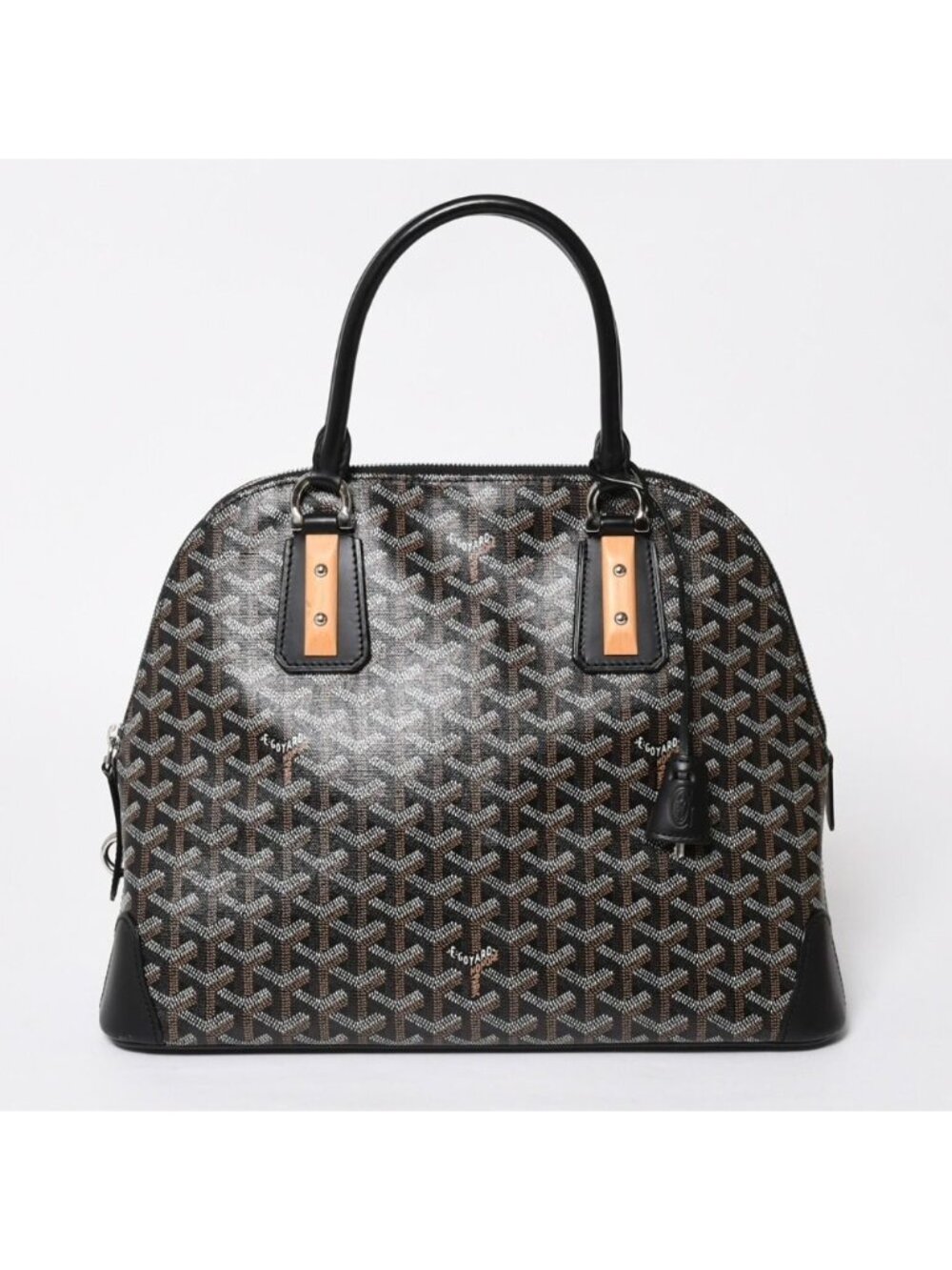 Goyard Vendome MM Handbag Herringbone Pattern Leather Black Silver